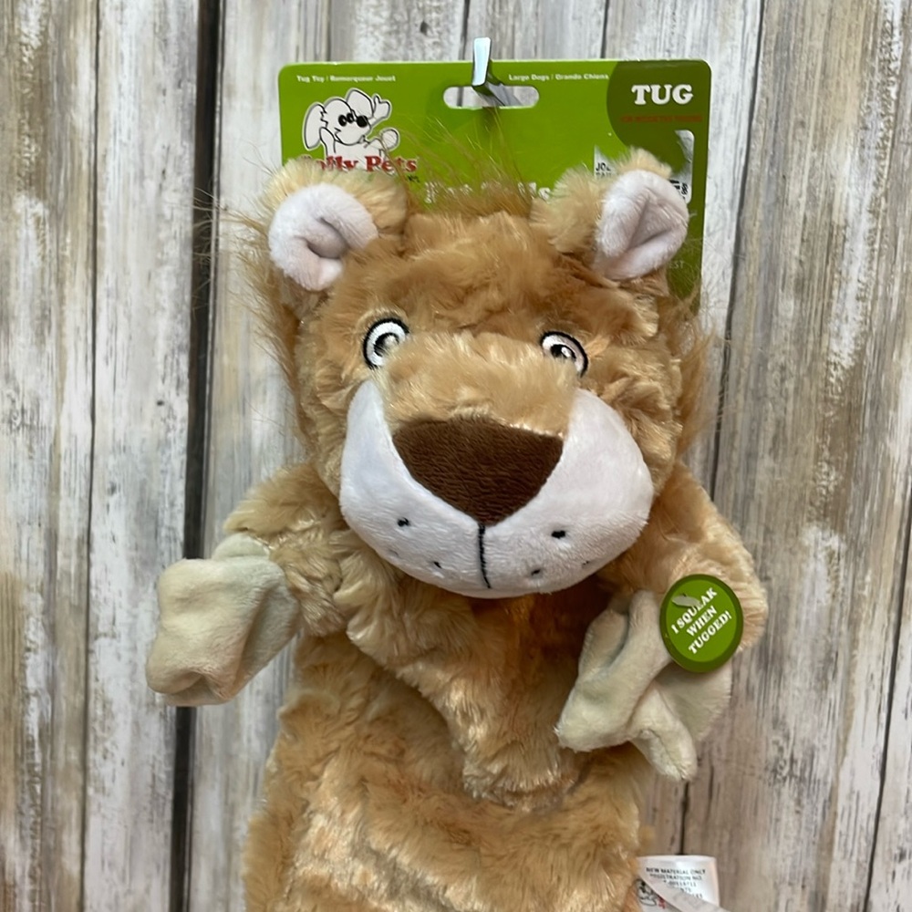 Jolly Pets Fat Tail Tug Toy 20inches long Squeaker loud Lion